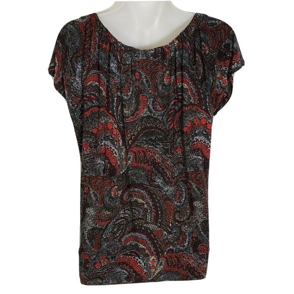 Outback Red Women's Top Size Small Paisley Poly Blend Multicolor Stretch - Picture 2 of 11
